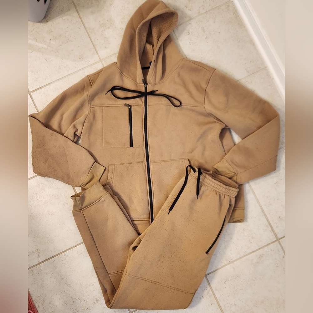 Mens Tan‎ Fleece Jogger Full Warm Sweatsuit Outfit Royal Threads Size 2XL READ